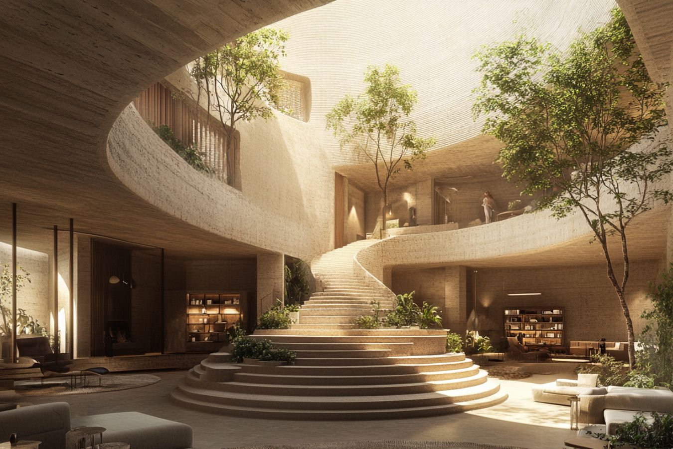 Ziggurat Corporate Project - Multi-level curved atrium with central garden and natural sunlight - AiSpaces.jpg